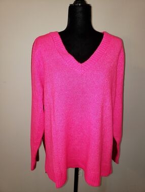 Lane Bryant Vibrant Pink & Red Colorblock V-Neck Women’s Sweater